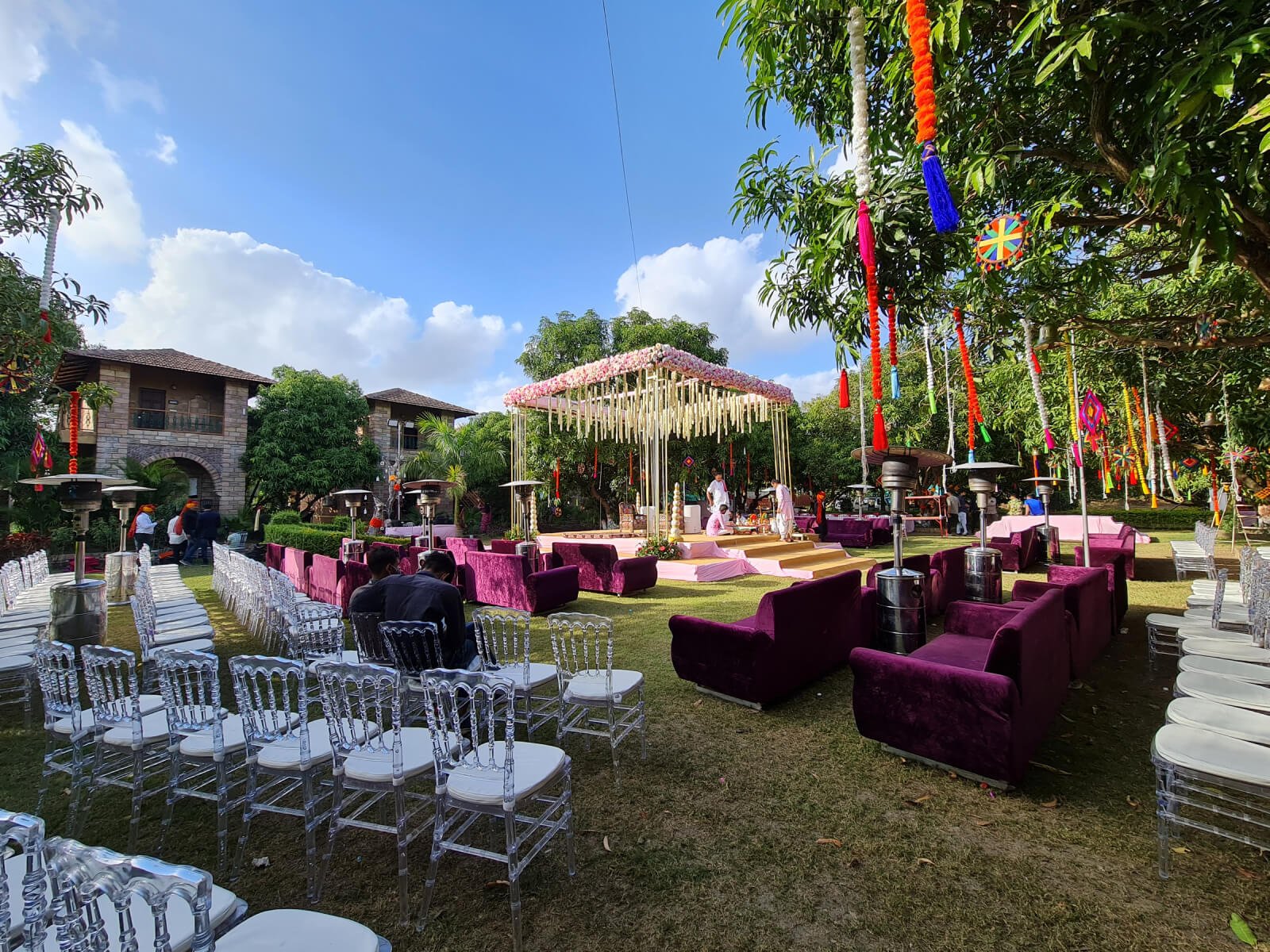 outdoor image clicked by human shows beautiful decoration for destination wedding